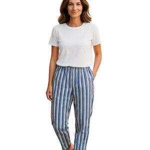FACONNABLE 100% Silk Blue & White Striped Pants in Sz 12